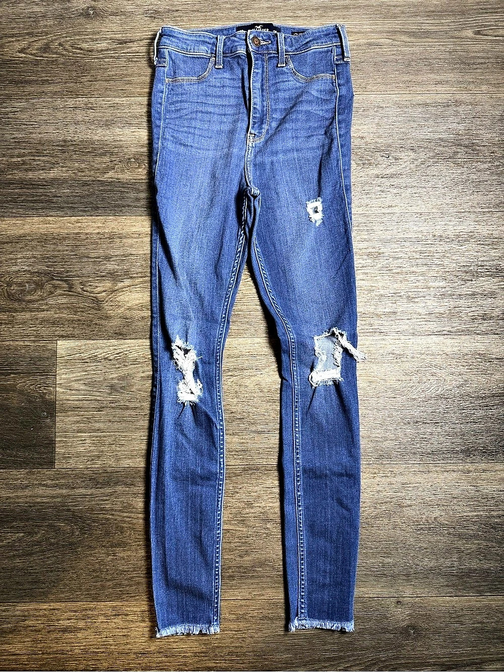 Hollister Advanced Stretch Ultra High Rise Distressed Skinny Jeans Blue Waist 26